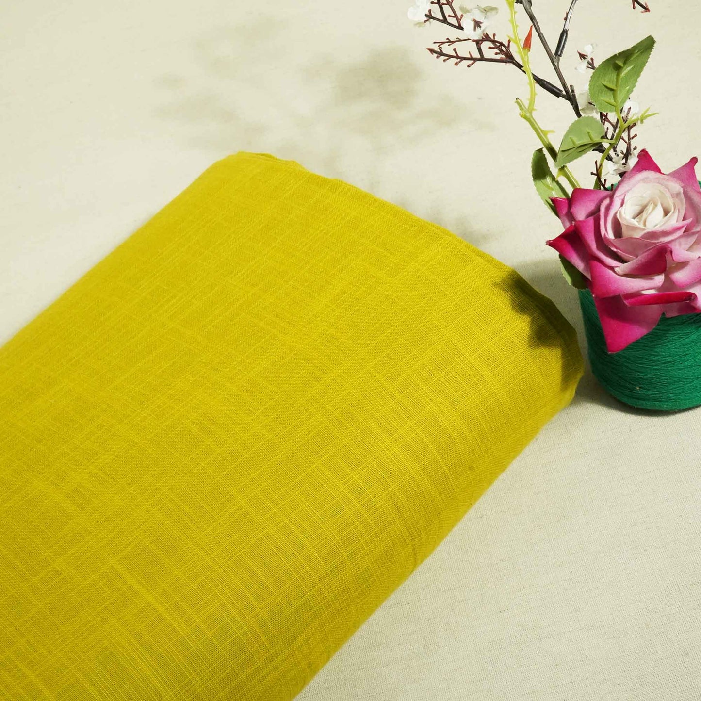 Chartreuse Green Solid Fabric Cotton Linen Slub SG-25520