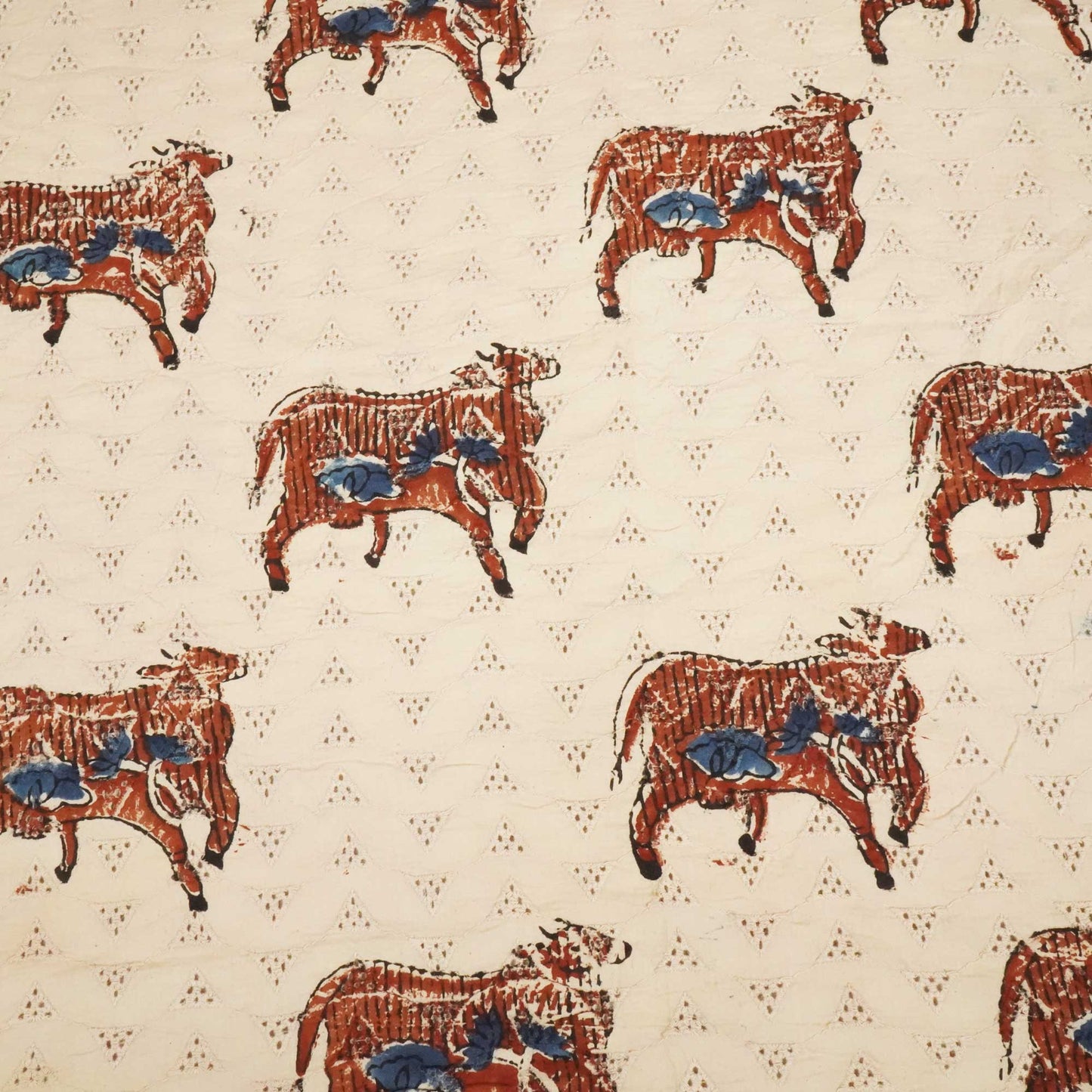 Beige Pichwai Ajrakh Print Cotton Schiffli Fabric CG-25521