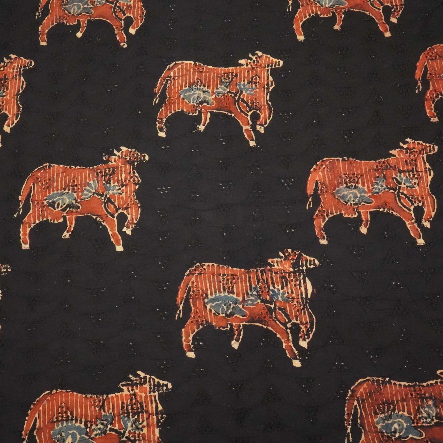Black Pichwai Ajrakh Print Cotton Schiffli Fabric CG-25523