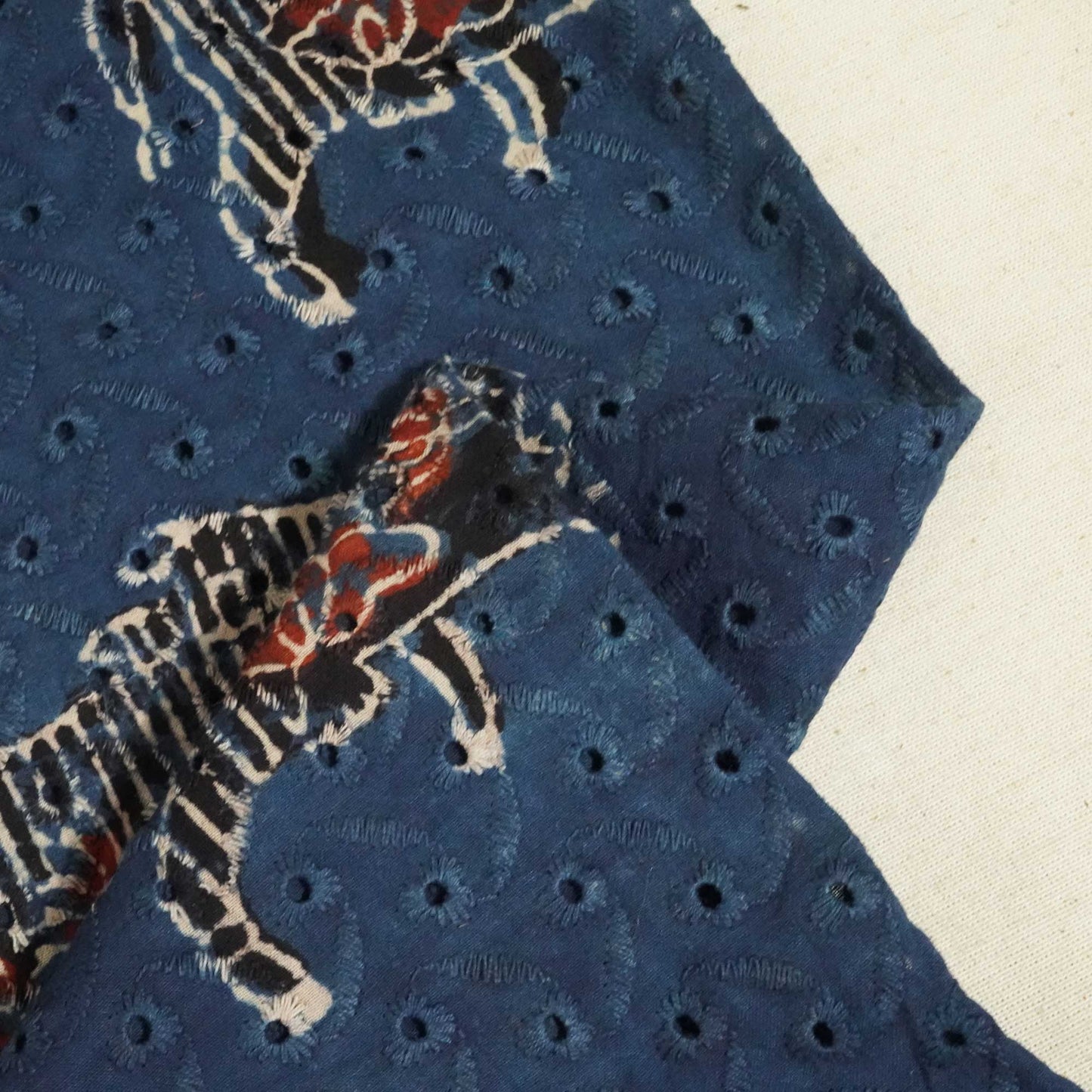 Indigo Pichwai Ajrakh Print Cotton Schiffli Fabric CG-25525