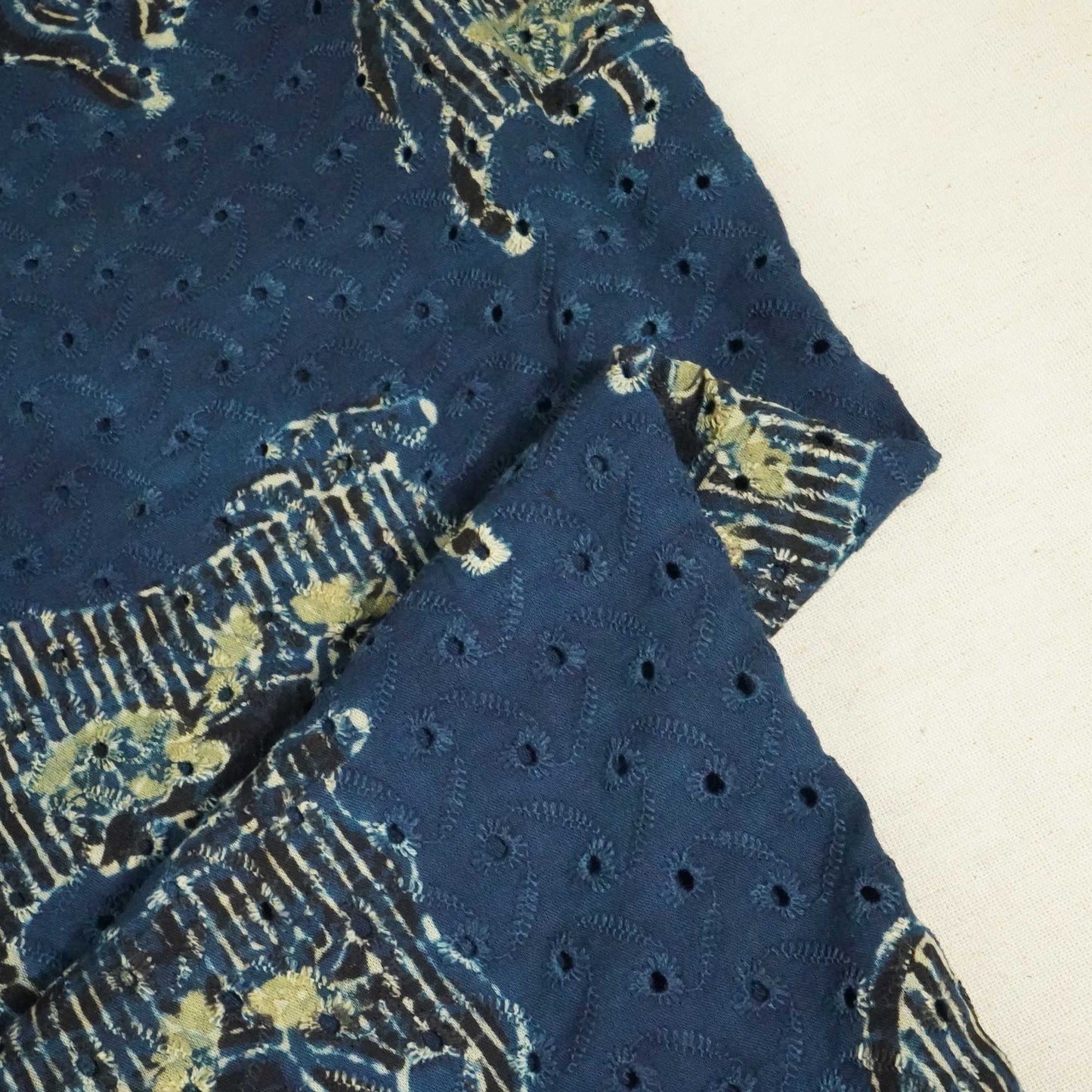 Indigo Pichwai Ajrakh Print Cotton Schiffli Fabric CG-25526