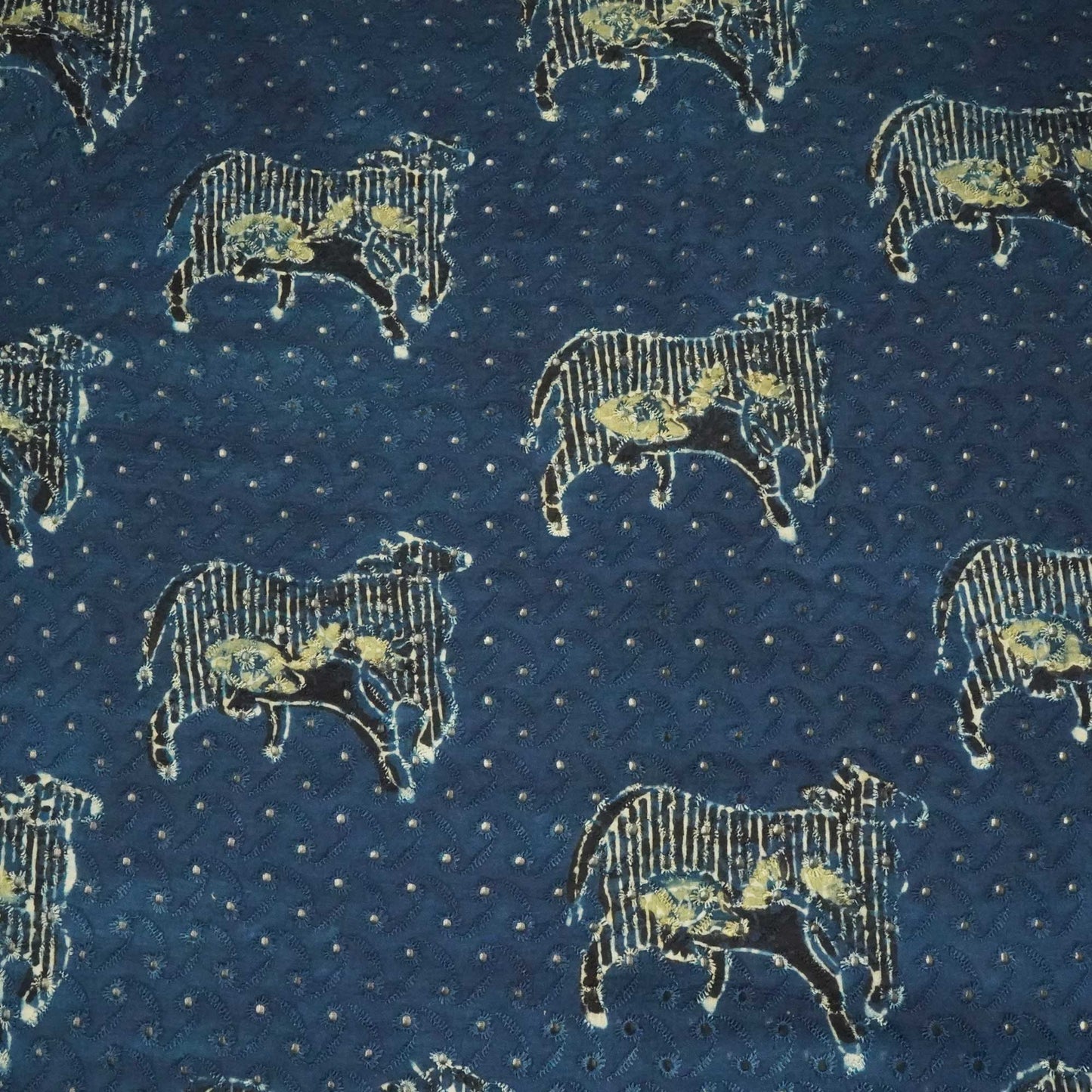 Indigo Pichwai Ajrakh Print Cotton Schiffli Fabric CG-25526