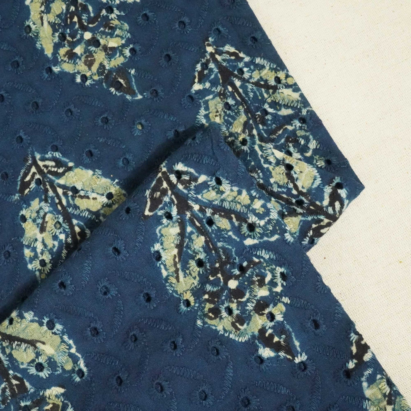 Indigo Ajrakh Print Cotton Schiffli Fabric CG-25531