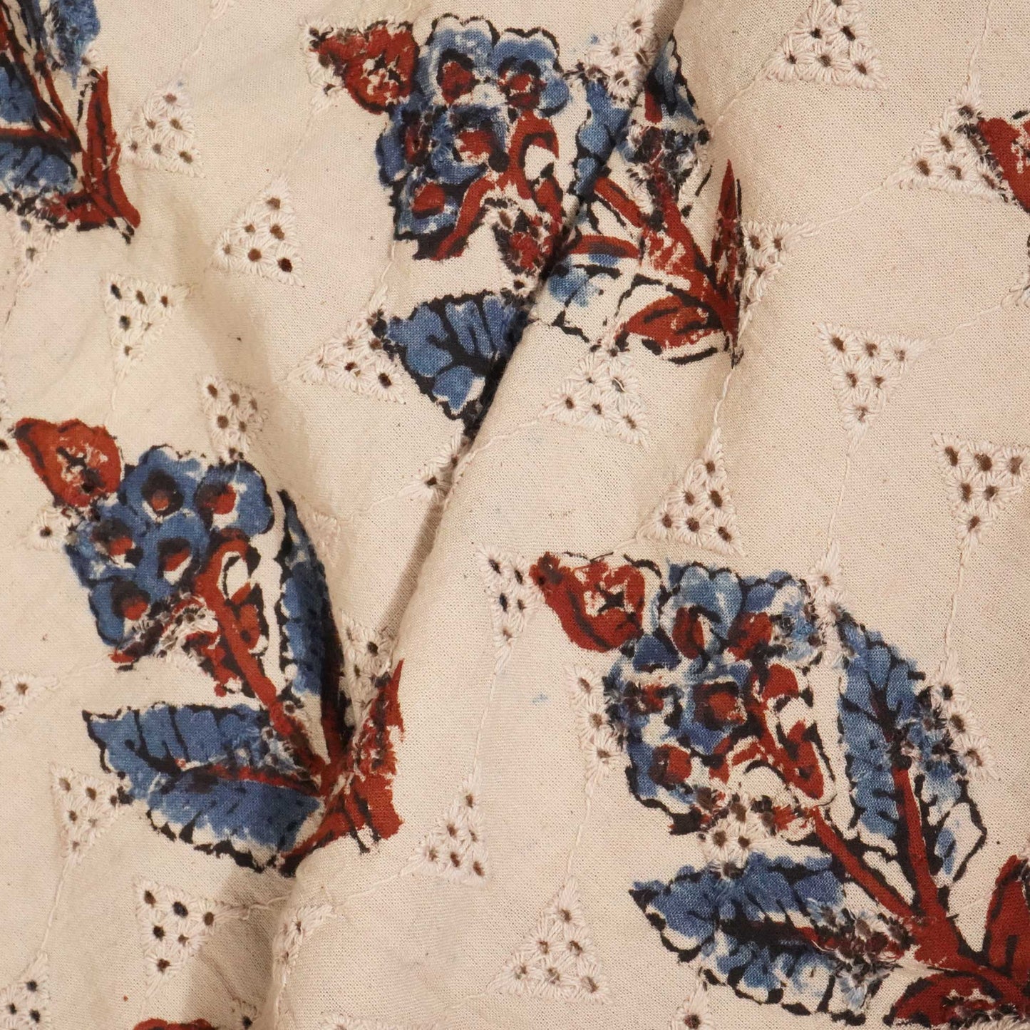 Beige Ajrakh Print Cotton Schiffli Fabric CG-25535