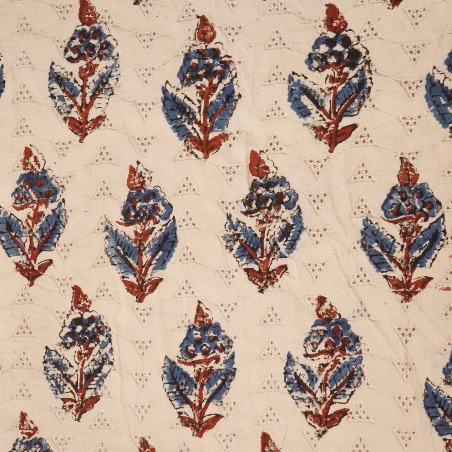 Beige Ajrakh Print Cotton Schiffli Fabric CG-25535