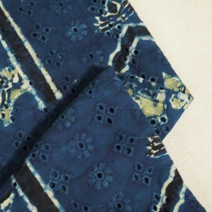 Indigo Pichwai Stripes Print Cotton Schiffli Fabric CG-25539