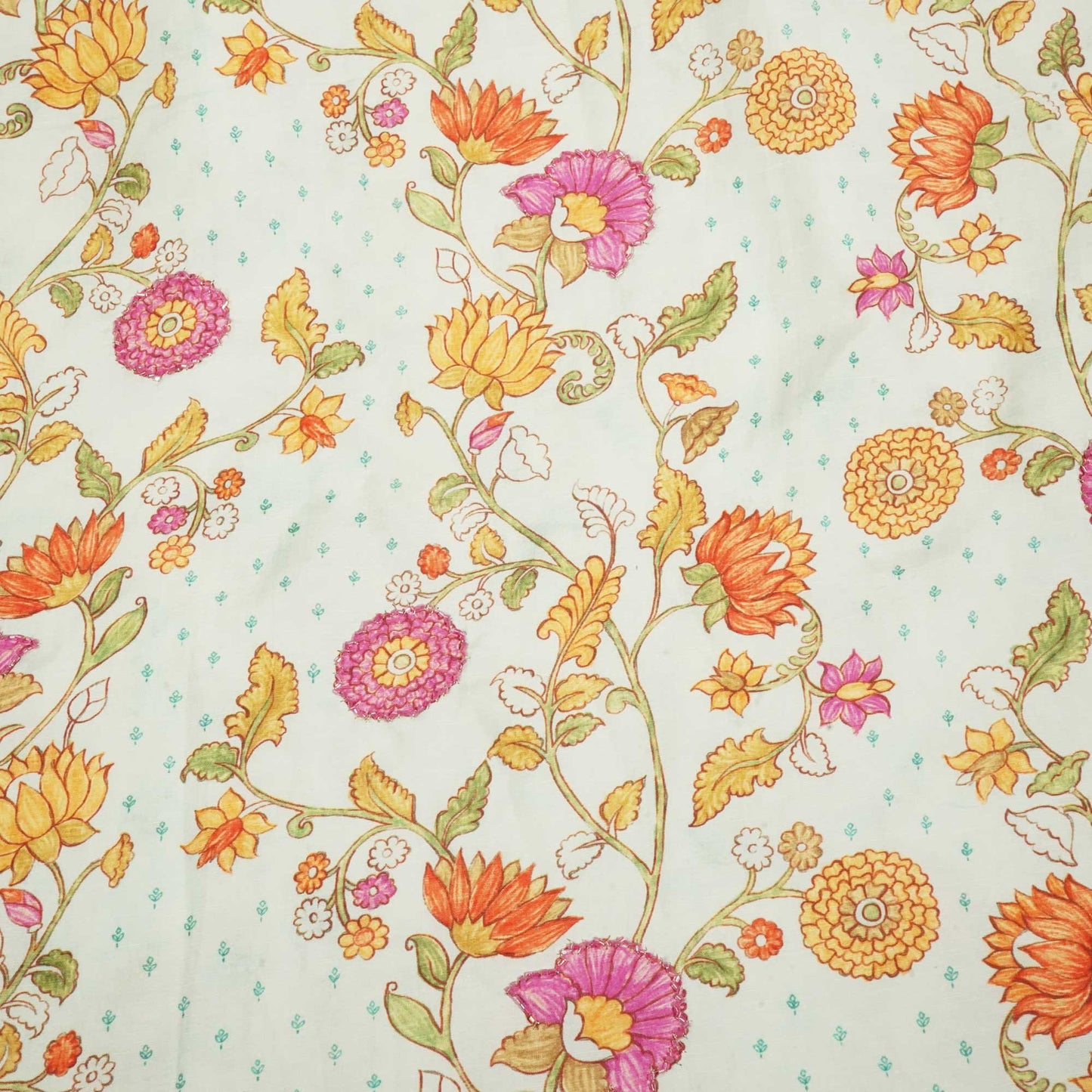 Sky Blue Floral Cutdana Embroidery Cotton Linen Fabric GT-25550