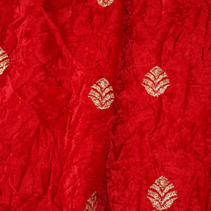 Red Floral Cutdana Crushed Velvet Fabric SC-28257 - TradeUNO