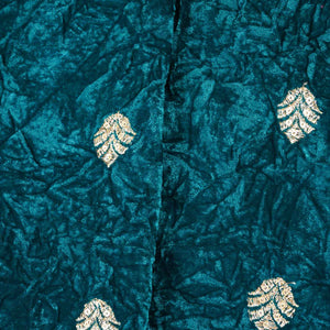 Teal Green Floral Cutdana Crushed Velvet Fabric SC-28258 - TradeUNO
