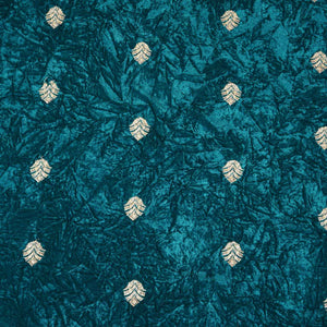 Teal Green Floral Cutdana Crushed Velvet Fabric SC-28258 - TradeUNO