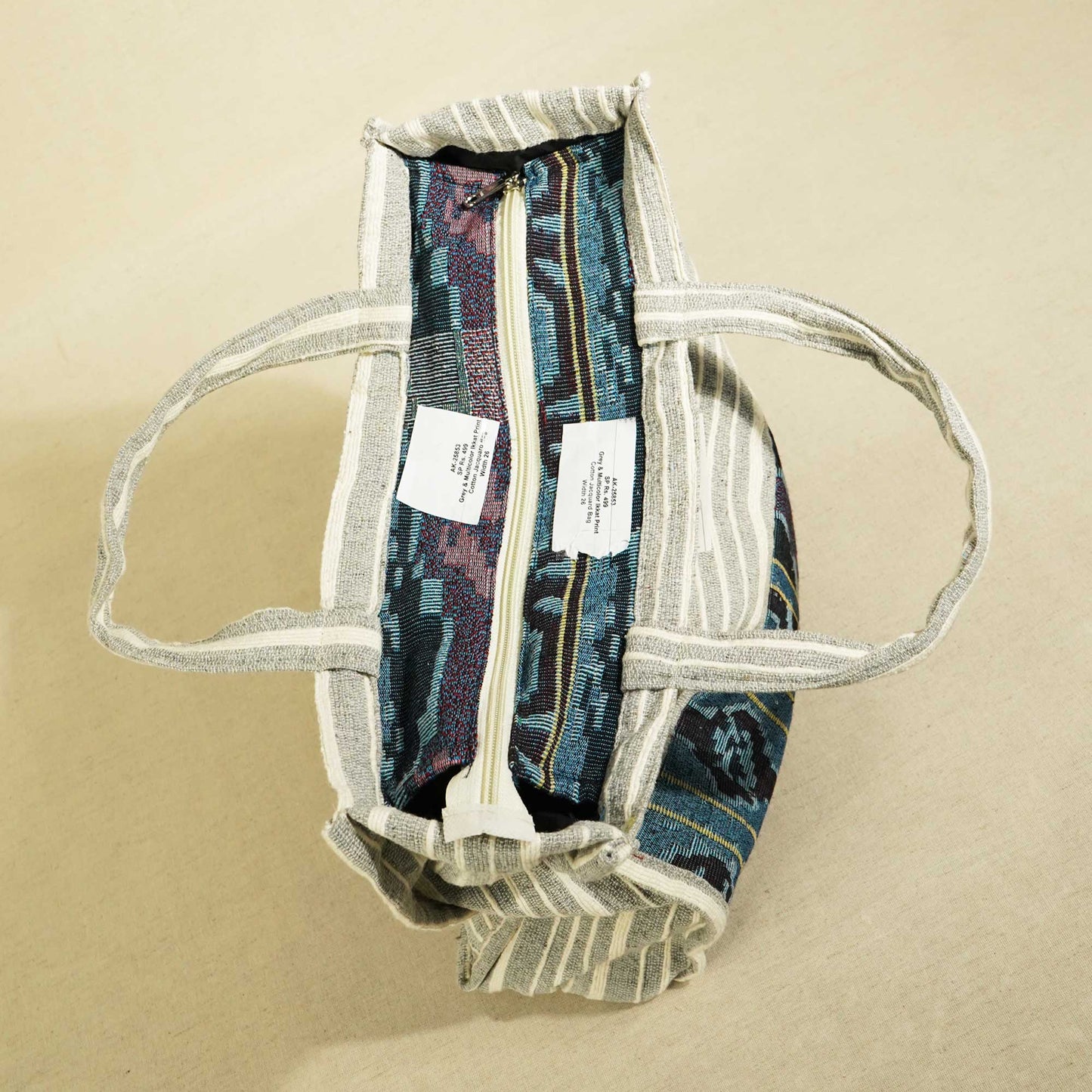 Grey & Multicolor Ikkat Print Cotton Jacquard Bag AK-25853