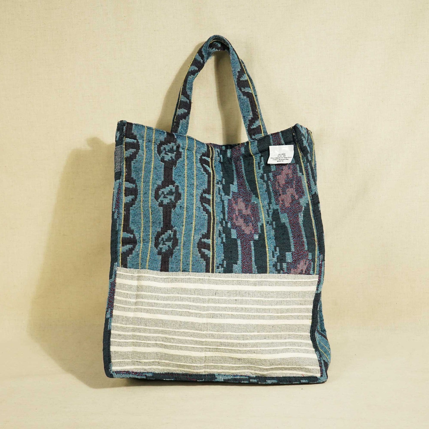 Grey & Multicolor Ikkat Print Cotton Jacquard Bag AK-25854