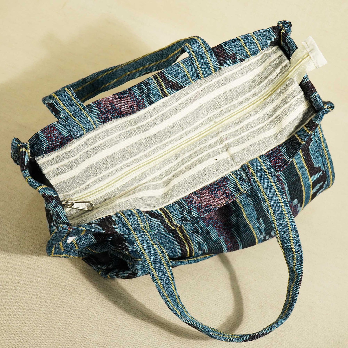 Grey & Multicolor Ikkat Print Cotton Jacquard Bag AK-25854
