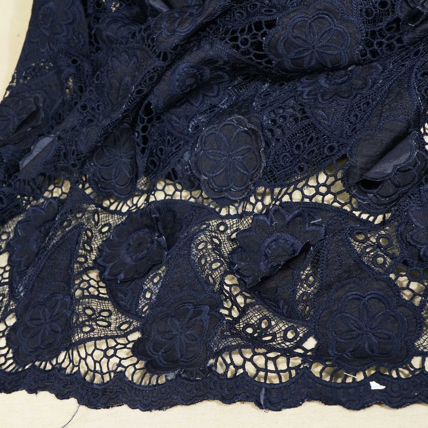 Indigo Floral Crochet Cotton Denim Fabric AF-25861