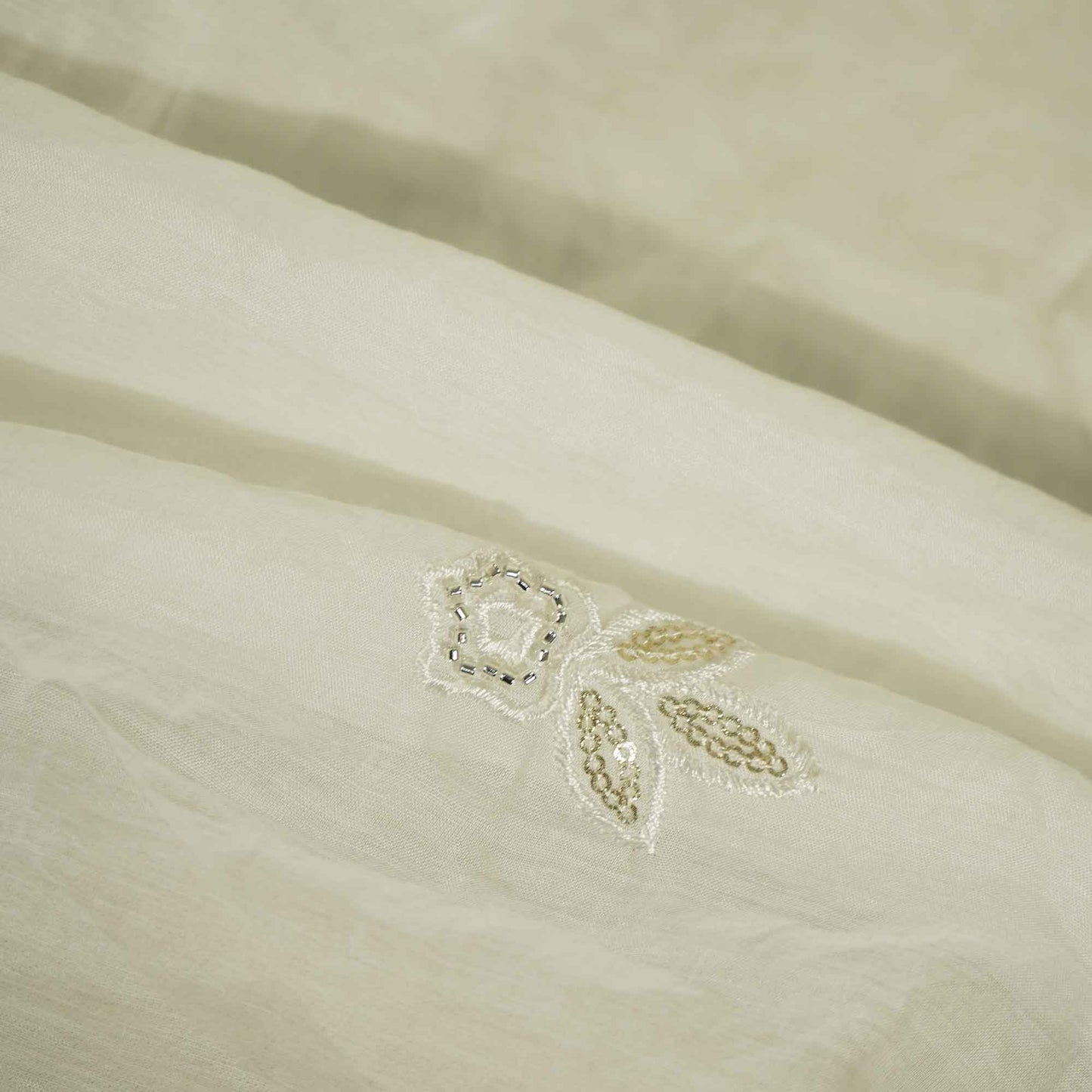 White Floral Cutwork Embroidery Dyeable Chanderi Fabric MTF-25874