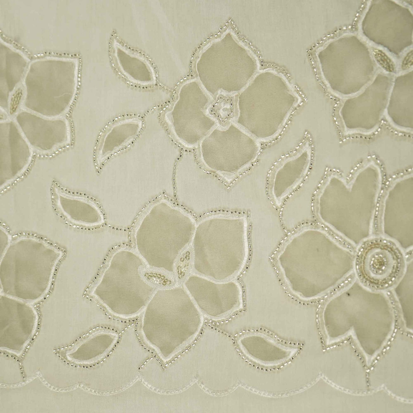 White Floral Cutwork Embroidery Dyeable Chanderi Fabric MTF-25874