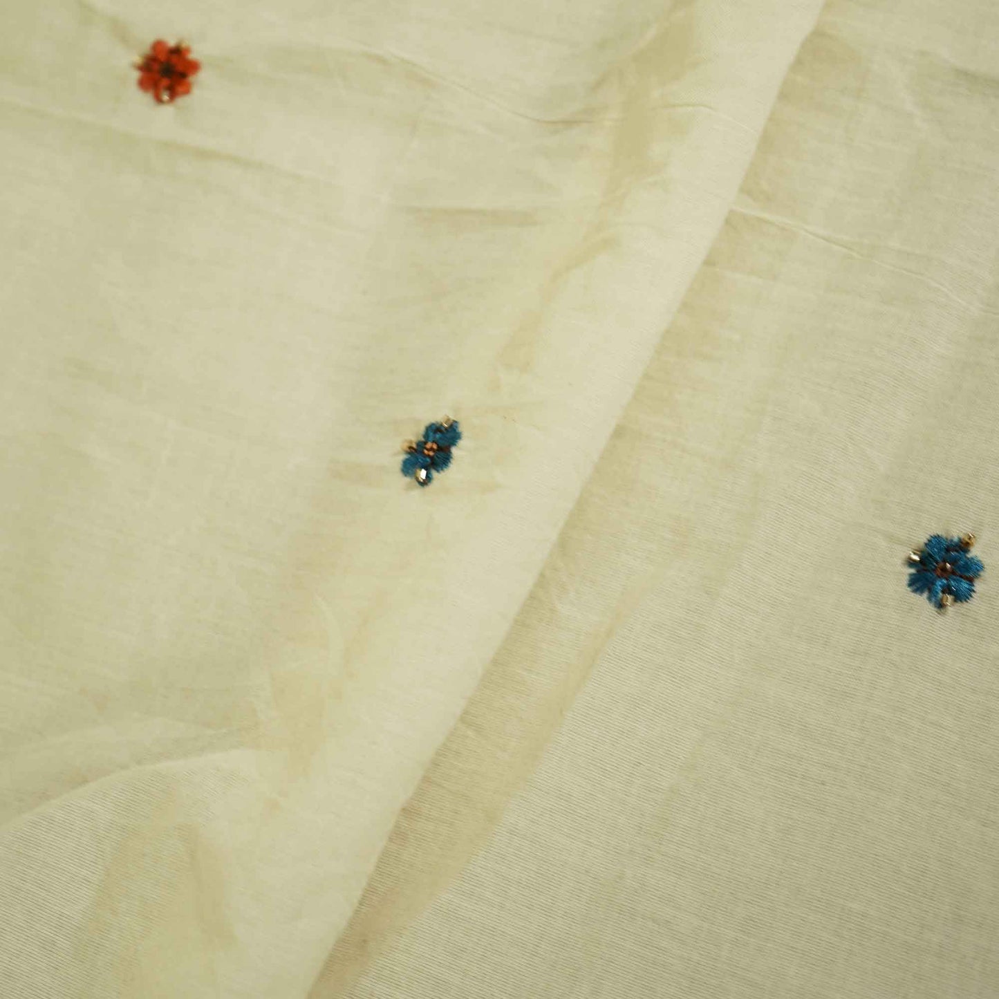 White Cutdana and Thread Embroidery Dyeable Cotton Fabric MTF-25876