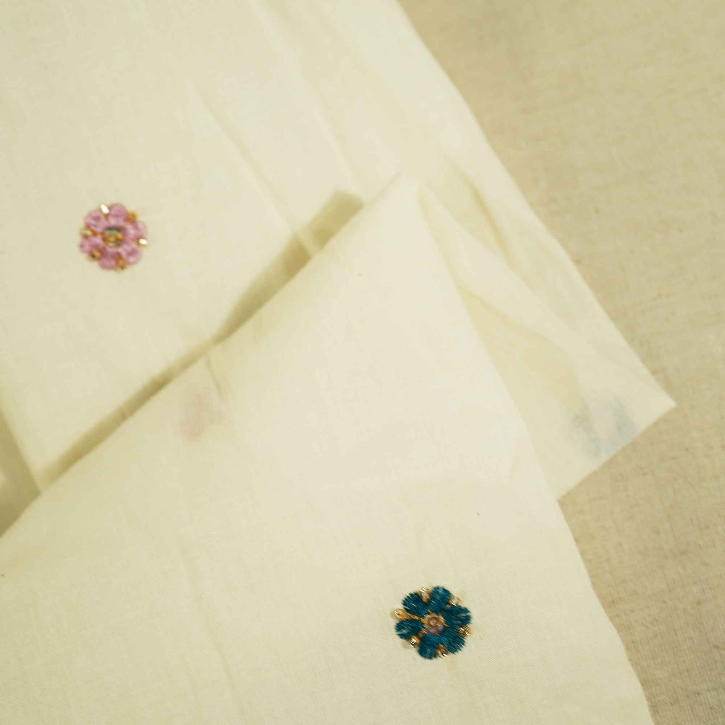 White Cutdana and Thread Embroidery Dyeable Cotton Fabric MTF-25877