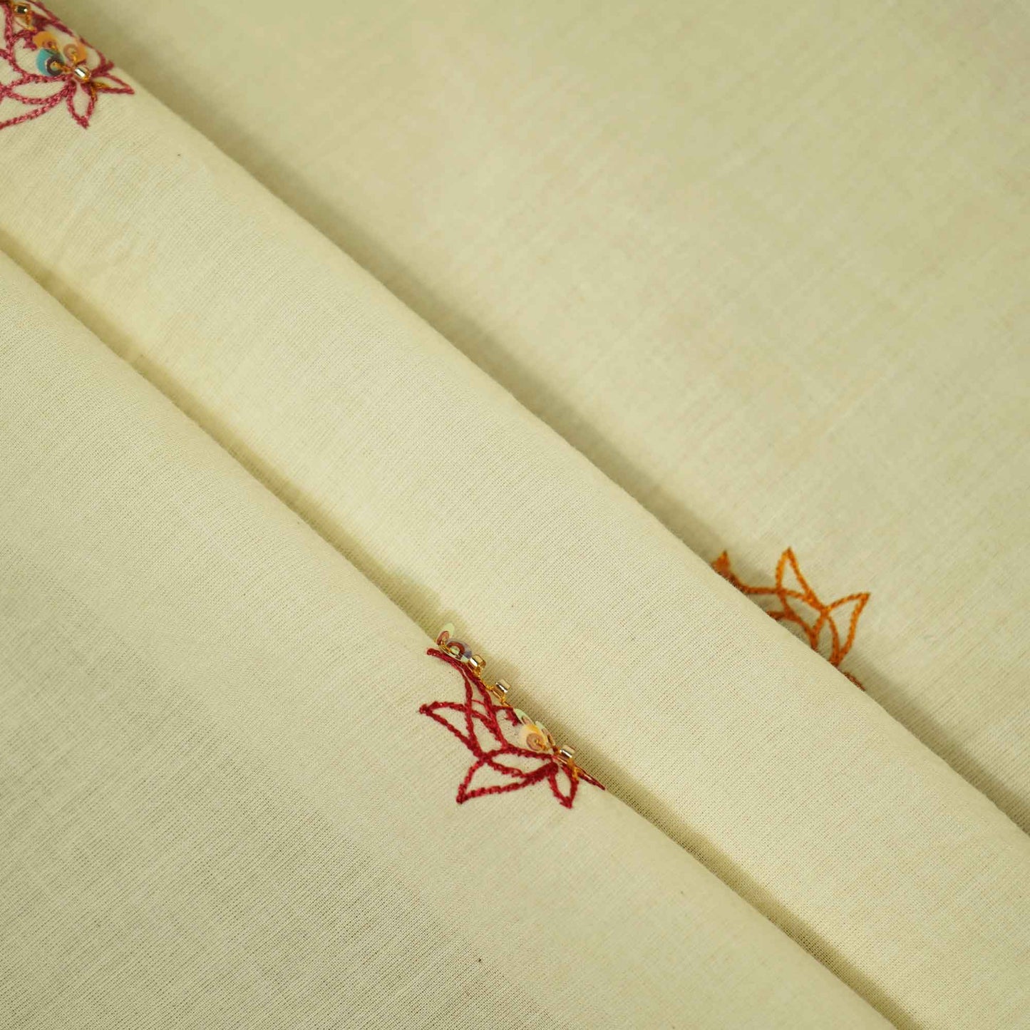 White Cutdana and Thread Embroidery Dyeable Cotton Fabric MTF-25879