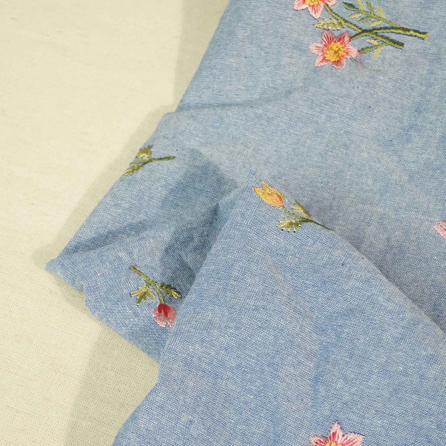 Powder Blue Thread Embroidery Denim Fabric AF-25885