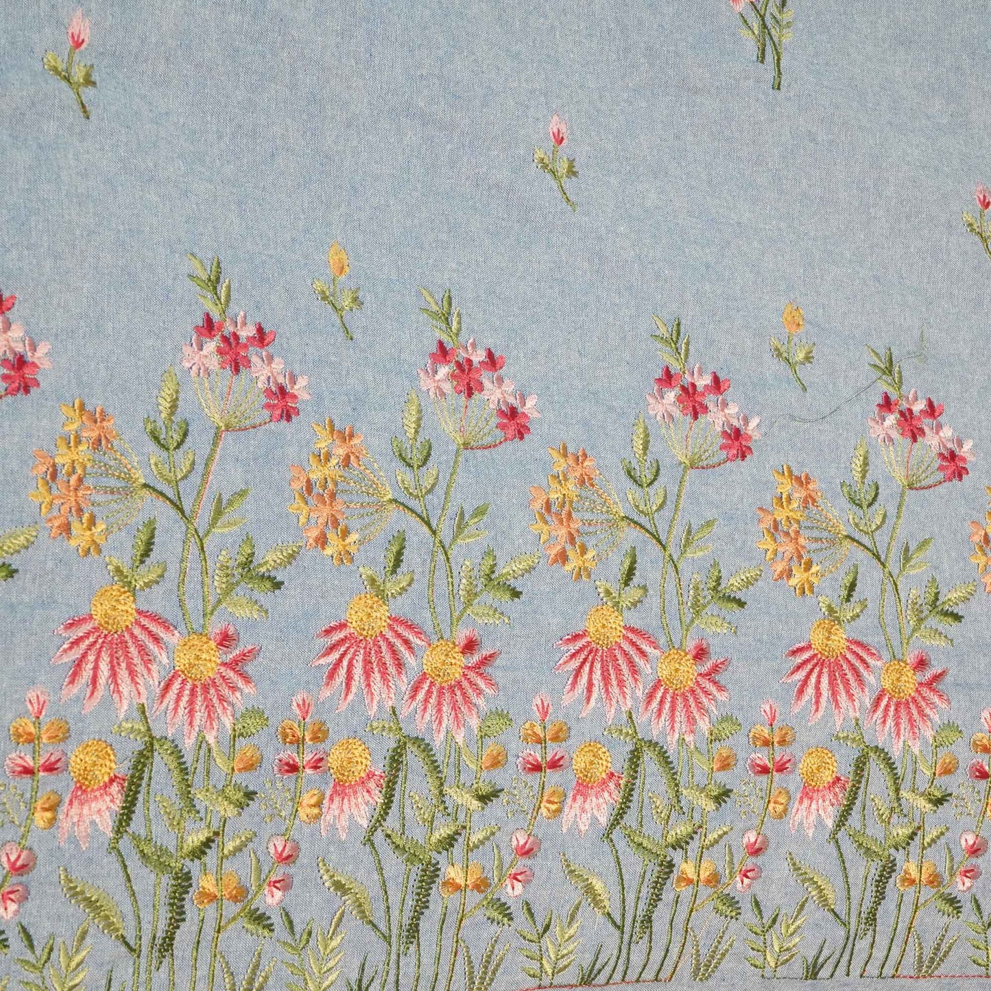 Powder Blue Thread Embroidery Denim Fabric AF-25885