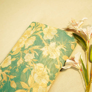 Green Floral Print Chanderi Fabric MTF-25891