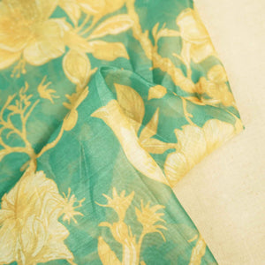 Green Floral Print Chanderi Fabric MTF-25891