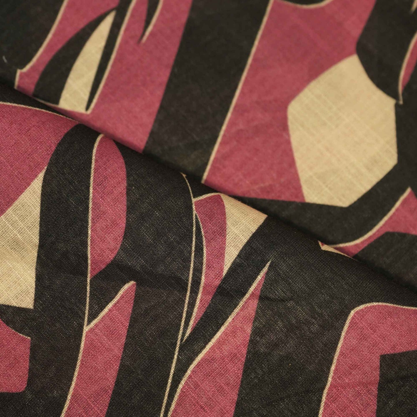 Black Abstract Print Linen Fabric MTF-25898