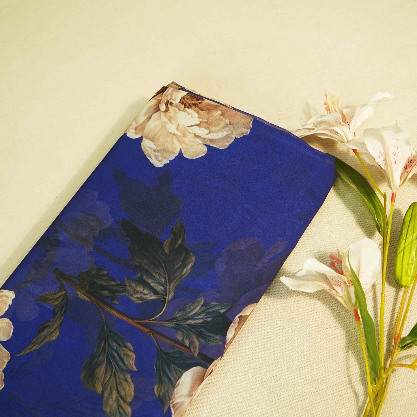 Royal Blue Multicolor Floral Print Georgette Fabric MTF-26487