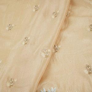 Cream Zari Sequins Embroidery Chinnon Fabric RA-28265 - TradeUNO