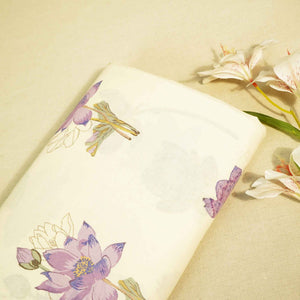 Cream & Purple Floral Print Cotton Fabric MTF-26500