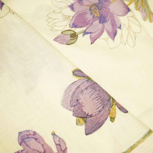 Cream & Purple Floral Print Cotton Fabric MTF-26500