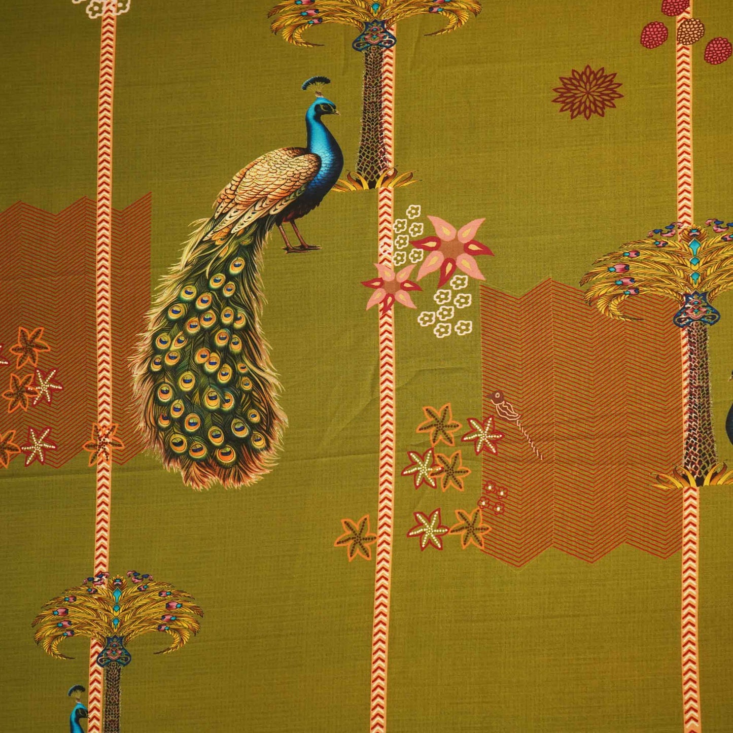 Green Bird Print Muslin Fabric MTF-26506