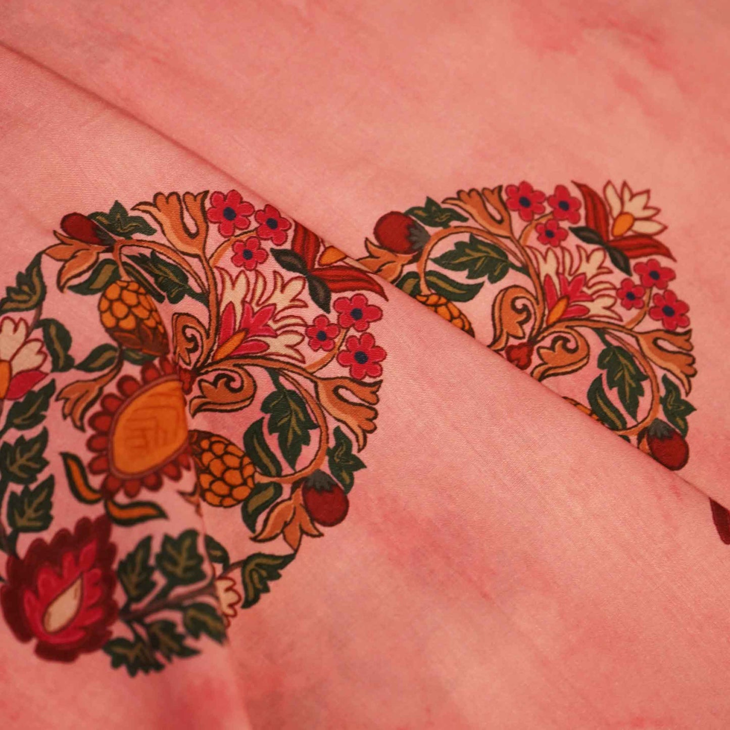Pink Floral Block Print Muslin Fabric MTF-26509
