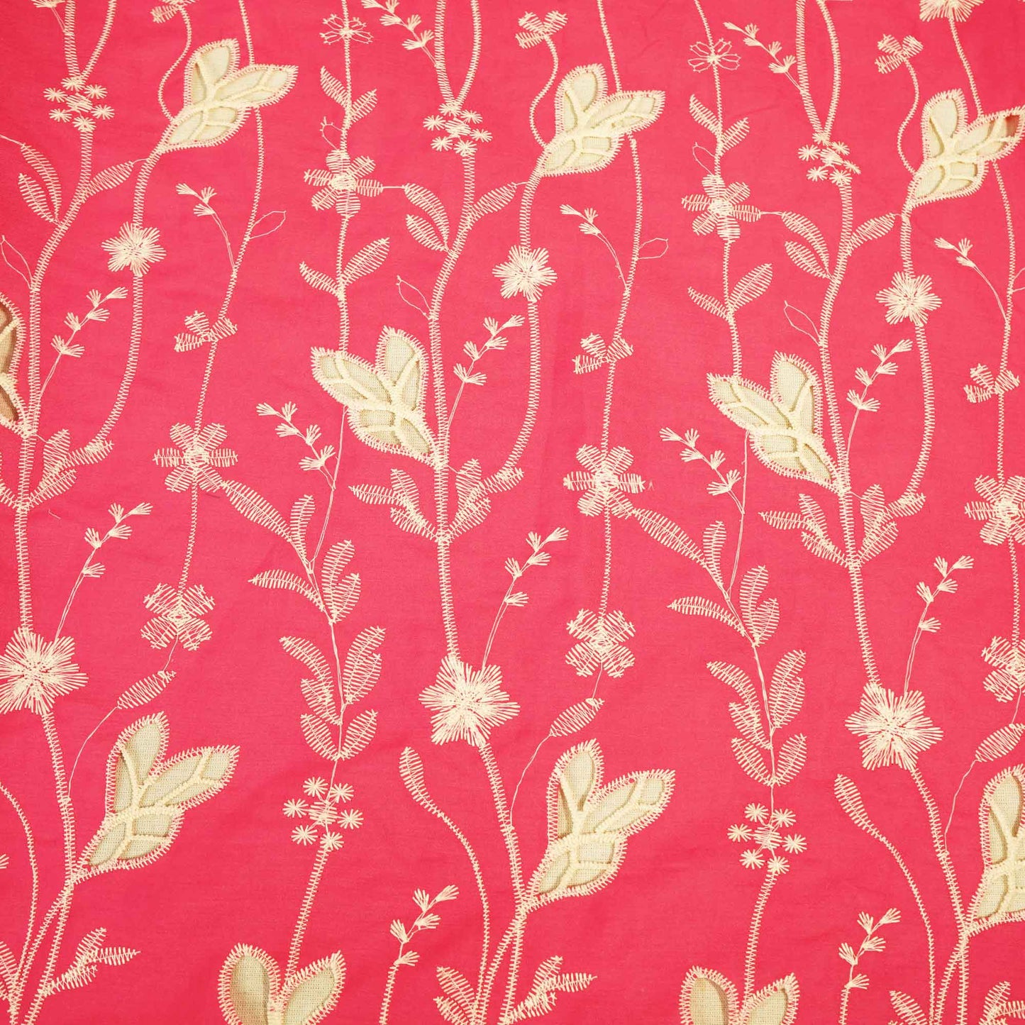 Magenta Floral Hakoba Embroidery Cotton Fabric CF-26519