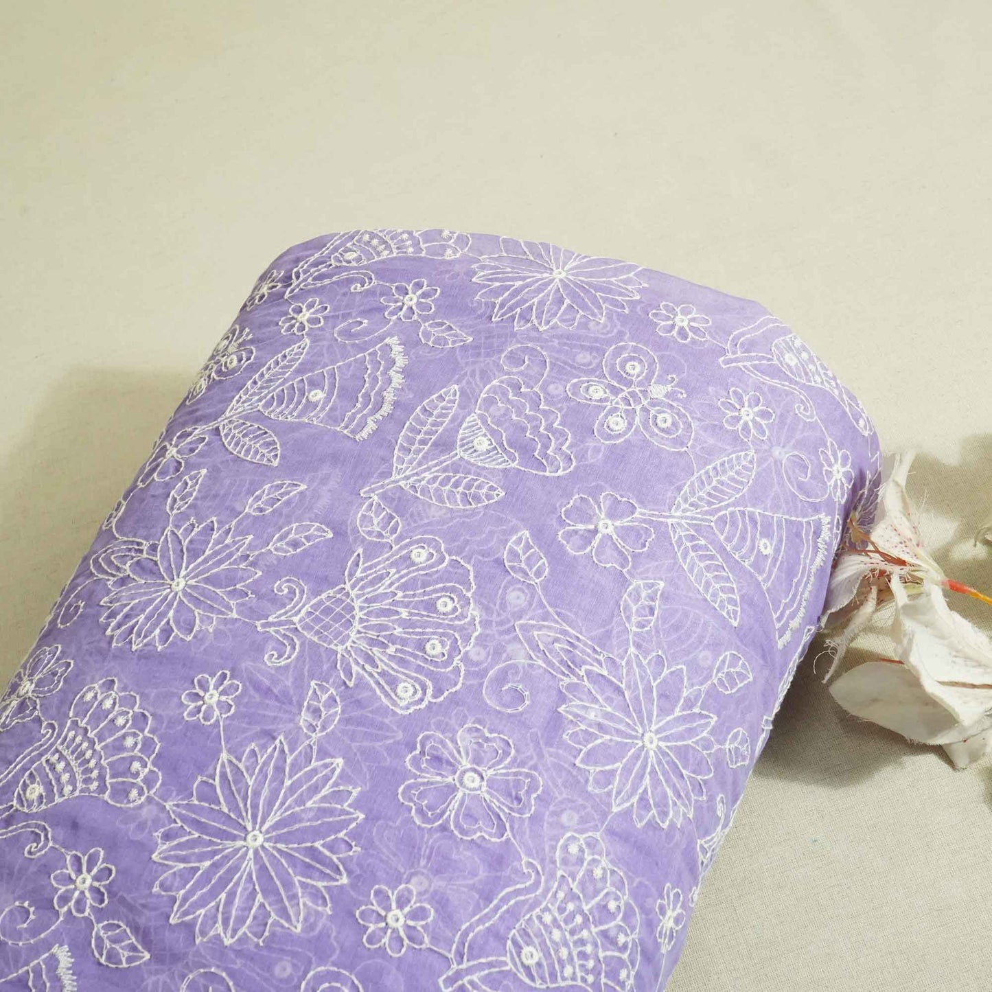 Purple Hakoba Embroidery Mul Chanderi fabric Chanderi Dyed Fabric WI-26539