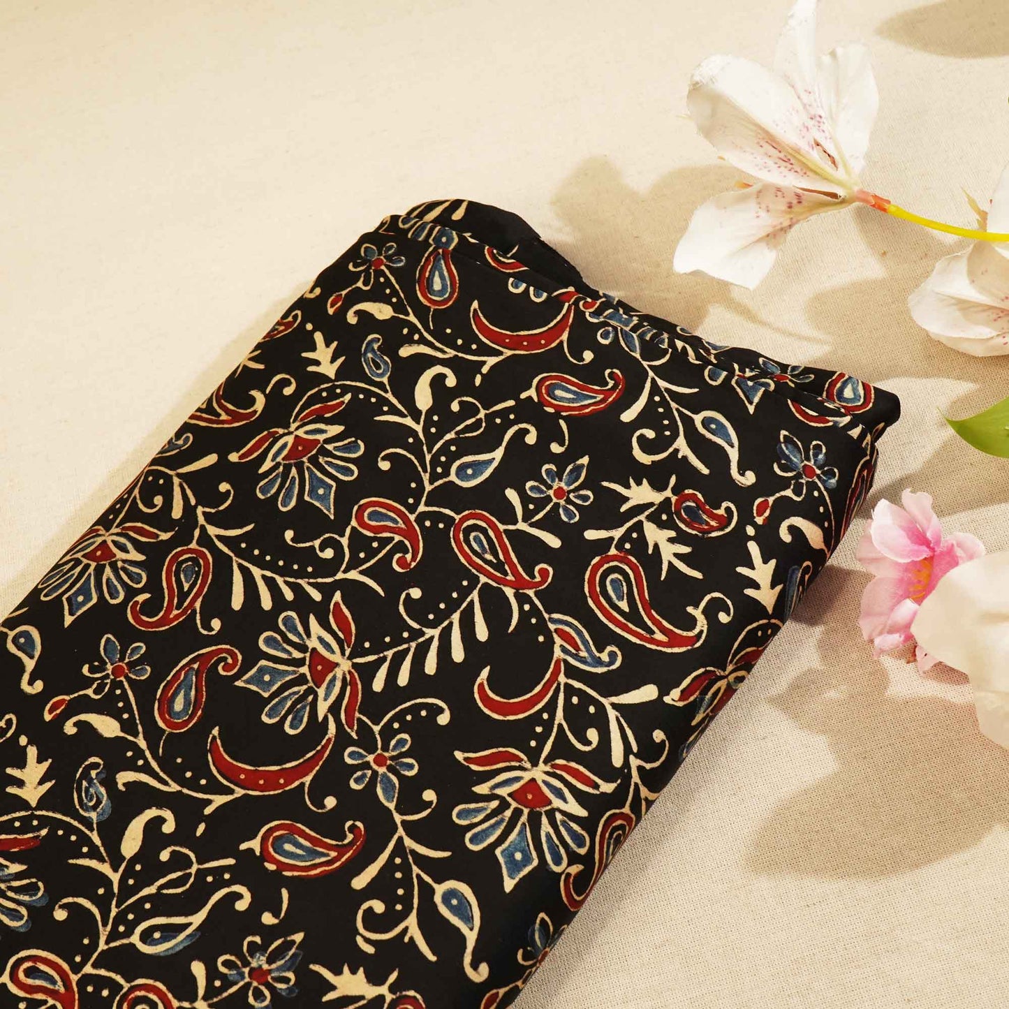 Black Floral Ajrakh Modal Satin Modal Ajrakh IA-26884