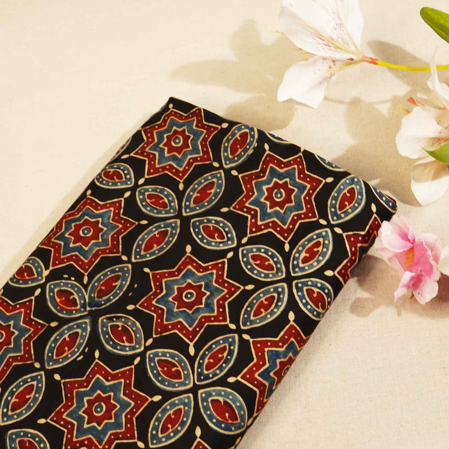 Black Ajrakh Modal Satin Fabric Modal Ajrakh IA-26893