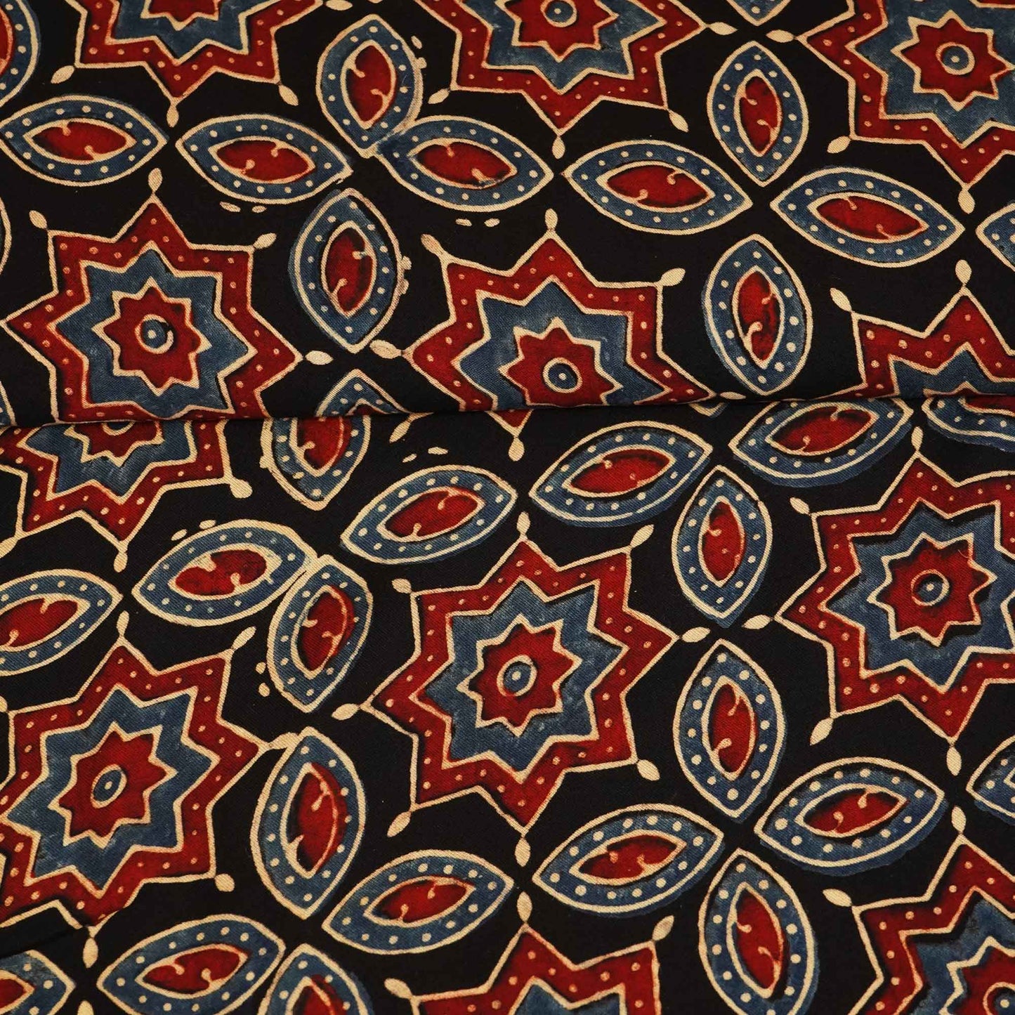 Black Ajrakh Modal Satin Fabric Modal Ajrakh IA-26893