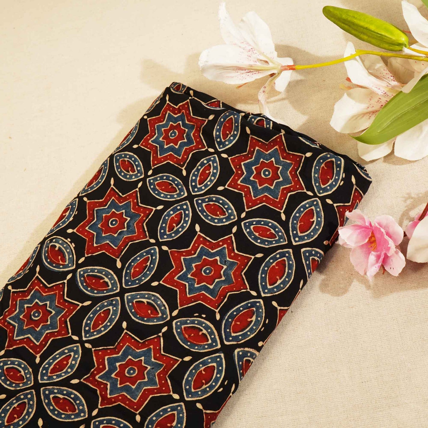 Black Ajrakh Modal Satin Fabric Modal Ajrakh IA-26894