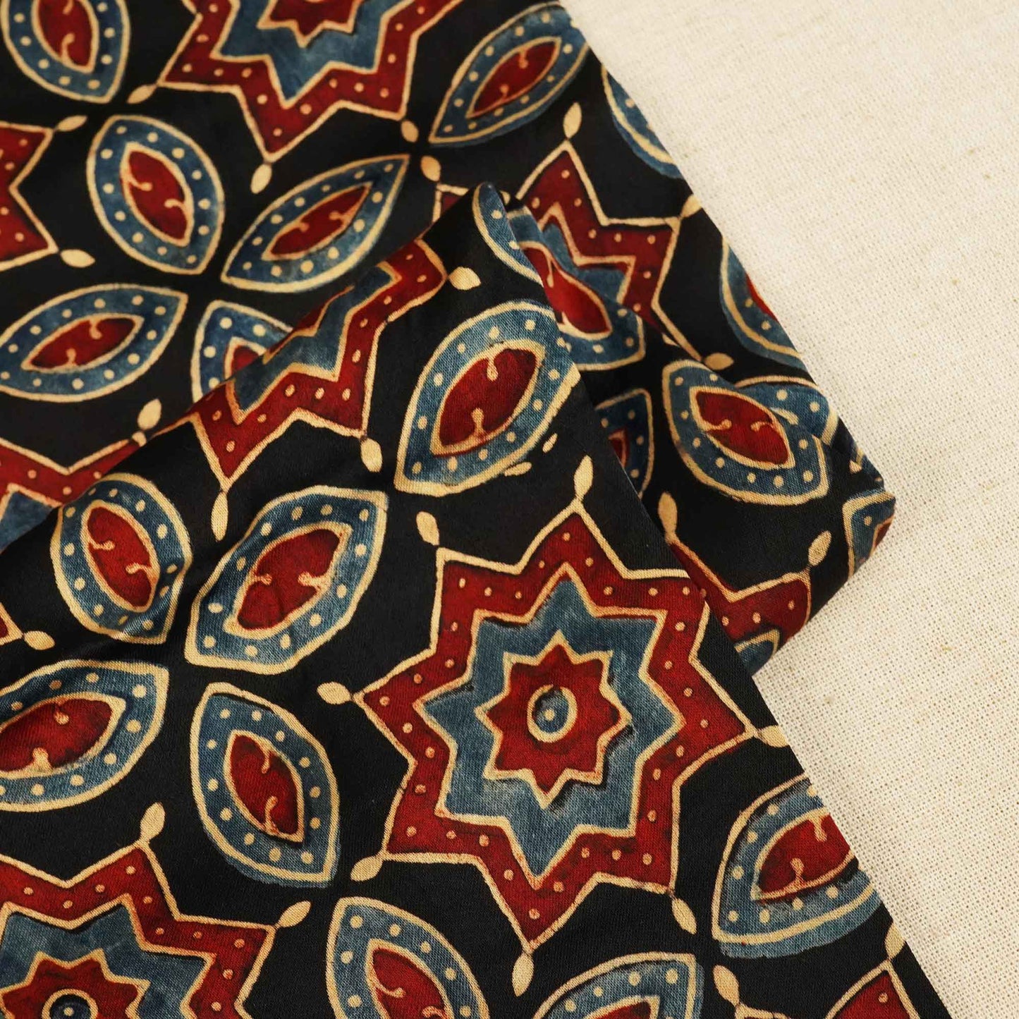 Black Ajrakh Modal Satin Fabric Modal Ajrakh IA-26894