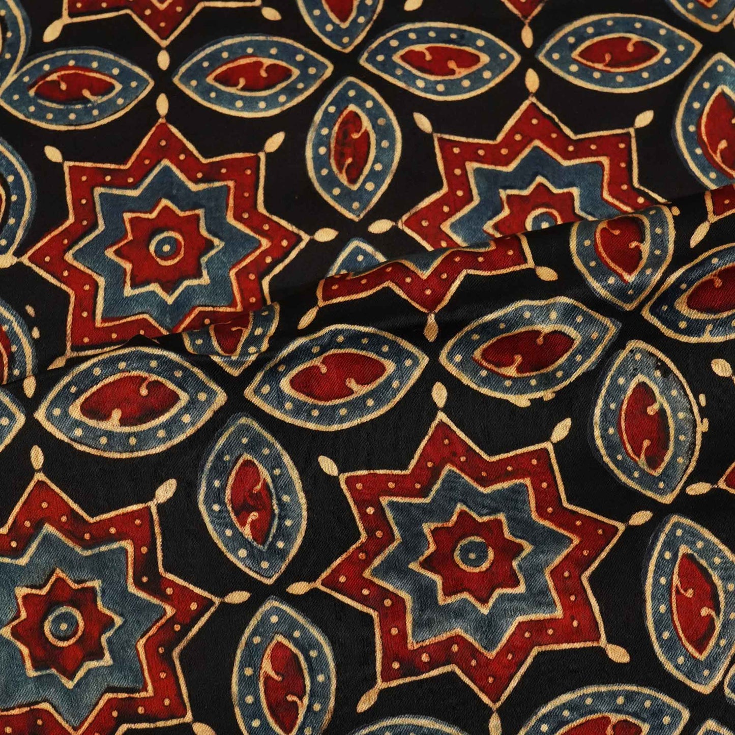 Black Ajrakh Modal Satin Fabric Modal Ajrakh IA-26894