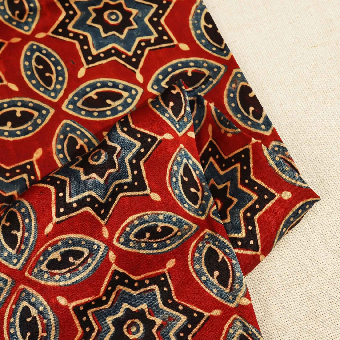 Red Ajrakh Modal Satin Fabric Modal Ajrakh IA-26895