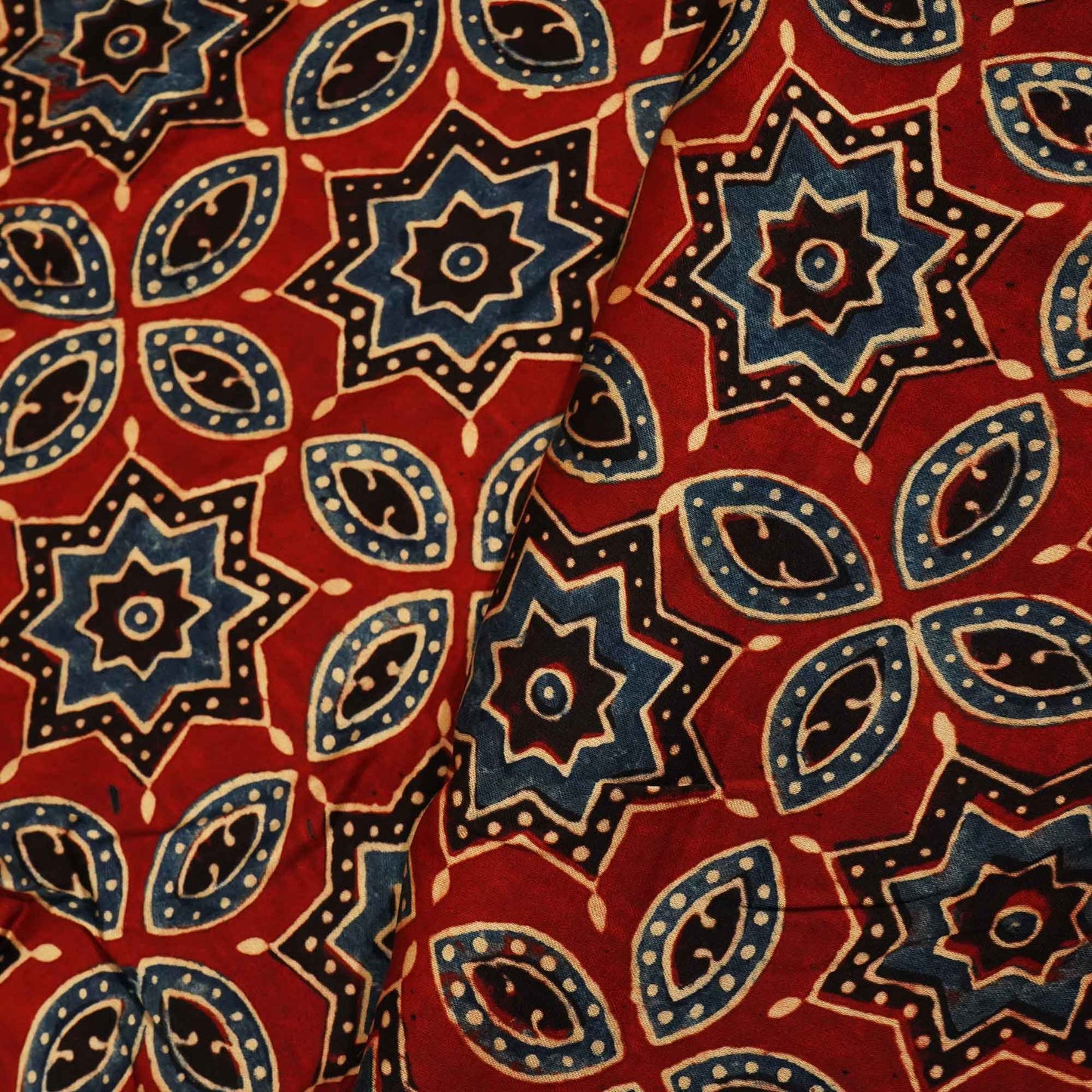 Red Ajrakh Modal Satin Fabric Modal Ajrakh IA-26896
