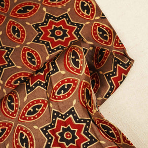Brown Blue Ajrakh Modal Satin Fabric Modal Ajrakh IA-26898