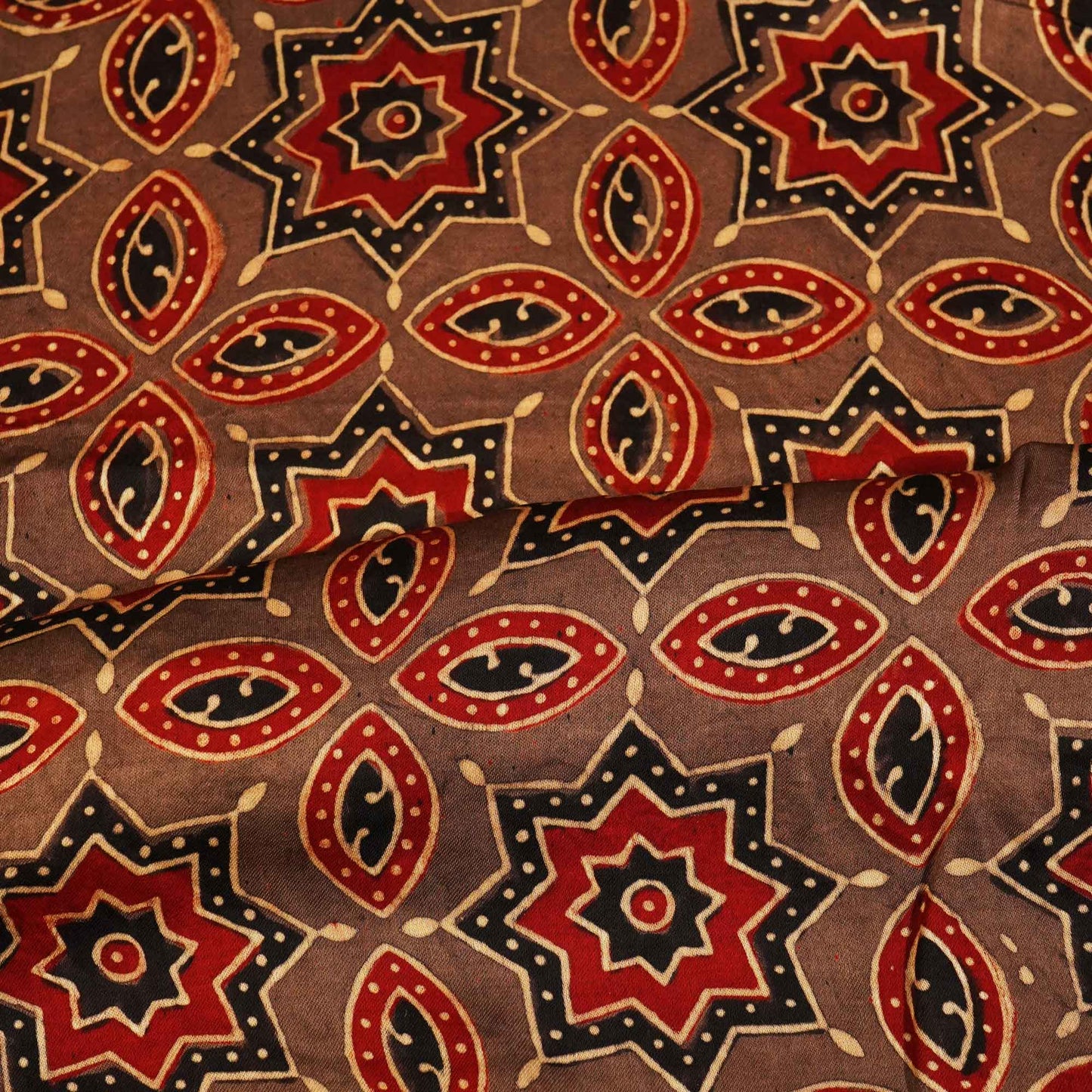 Brown Blue Ajrakh Modal Satin Fabric Modal Ajrakh IA-26898