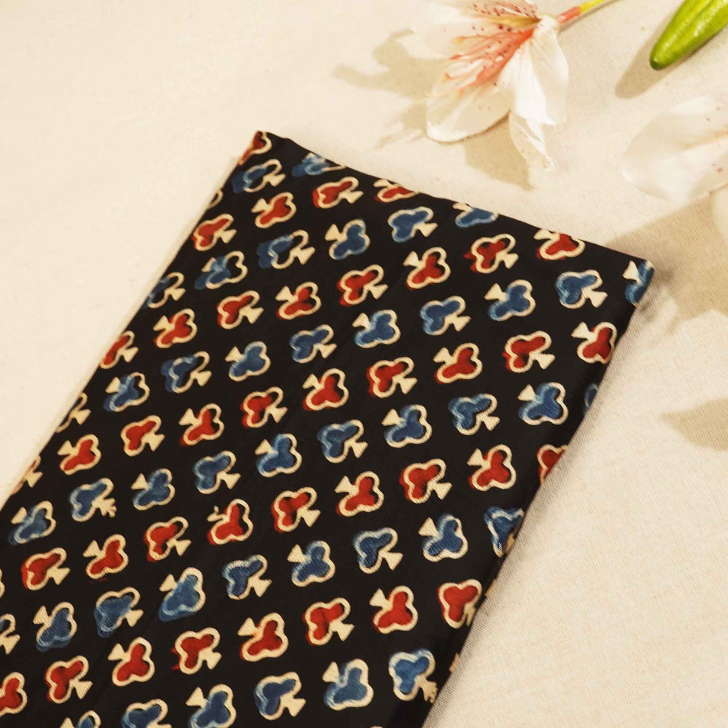 Black Handblock Modal Satin Fabric Modal Ajrakh IA-26901