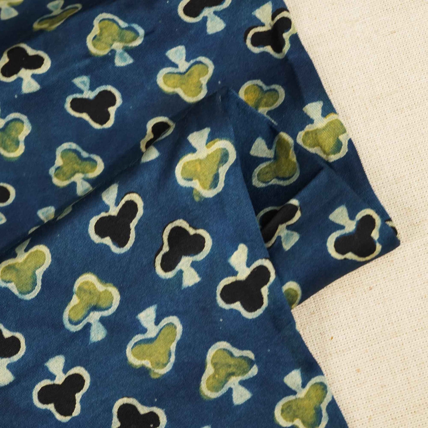 Navy Blue Handblock Modal Satin Fabric Modal Ajrakh IA-26903