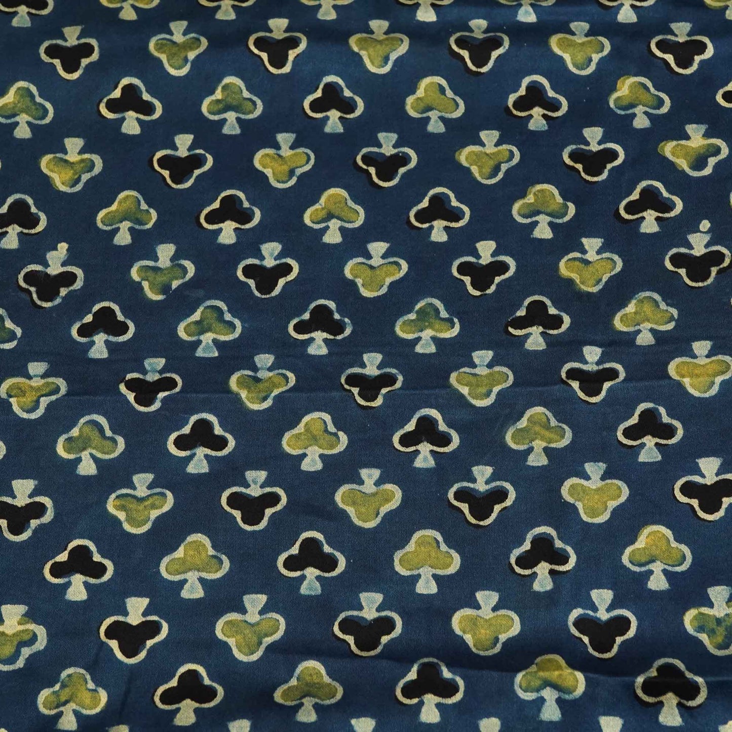 Navy Blue Handblock Modal Satin Fabric Modal Ajrakh IA-26903