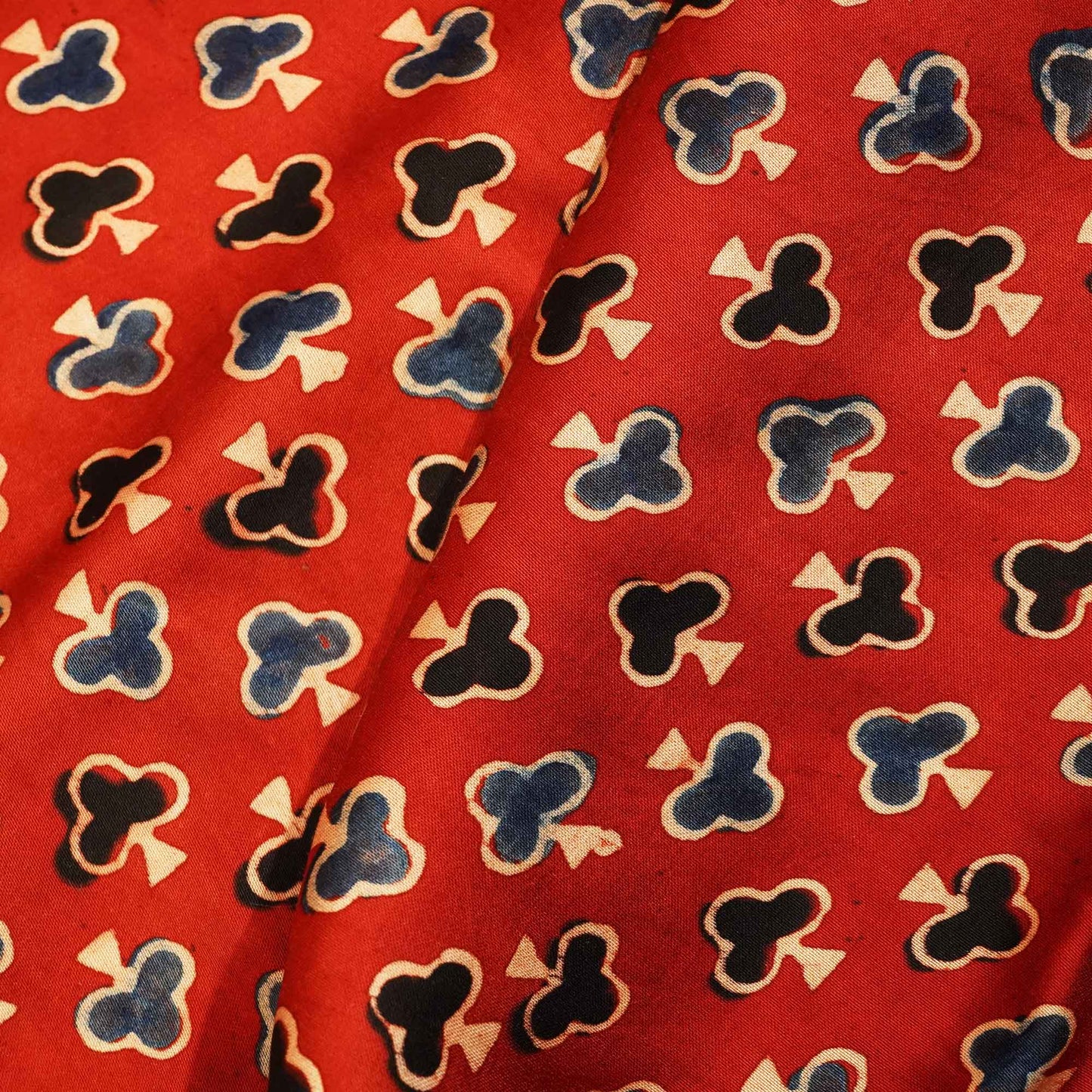 Red Handblock Modal Satin Fabric Modal Ajrakh IA-26904